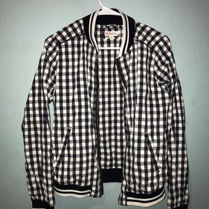 Navy blue checkered bomber jacket